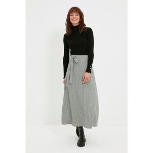 Trendyol Gray Plaid Belted Skirt