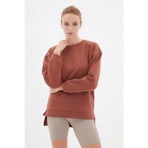 Trendyol Brown Raised Loose Pattern Knitted Sweatshirt