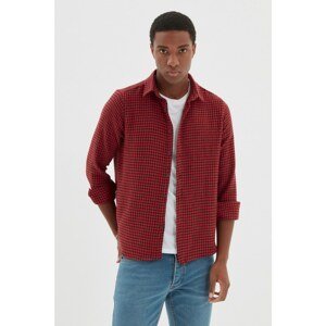 Trendyol Red Men Regular Fit Shirt Collar Woodcut Plaid Shirt
