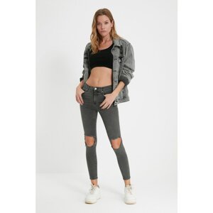 Trendyol Anthracite Ripped Normal Waist Skinny Jeans