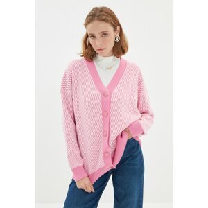 Trendyol Pink Oversize Jacquard Knitwear Cardigan