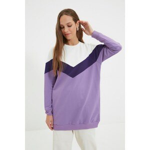 Trendyol Lilac Crew Neck Color Block Knitted Sweatshirt