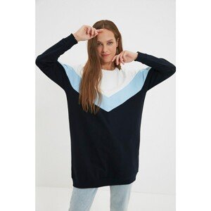 Trendyol Navy Blue Crew Neck Color Block Knitted Sweatshirt