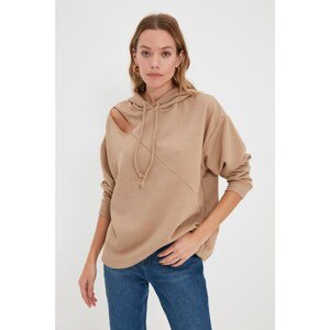 Trendyol Stone Hooded Basic Thin Knitted Sweatshirt