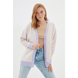 Trendyol Lilac Oversize Jacquard Knitwear Cardigan