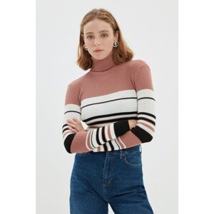 Trendyol Dried Rose Striped Turtleneck Knitwear Sweater