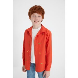 Trendyol Orange Embroidered Boy's Woven Shirt