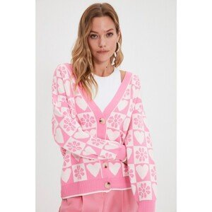 Trendyol Pink Heart Jacquard Knitwear Cardigan