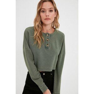 Trendyol Khaki Wash Crop Slim Knitted Sweatshirt