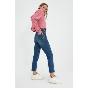 Trendyol Blue High Waist Embroidery Detailed Mom Jeans