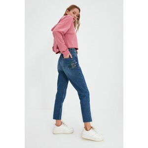 Trendyol Blue High Waist Embroidery Detailed Mom Jeans