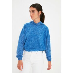 Trendyol Blue Yumos Crop Hoodie Knitted Sweatshirt