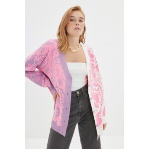 Trendyol Lilac Oversize Jacquard Knitwear Cardigan