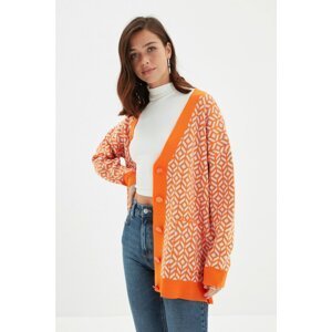 Trendyol Orange Jacquard Oversize Knitwear Cardigan