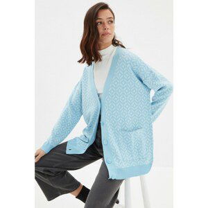 Trendyol Blue Jacquard Oversize Knitwear Cardigan