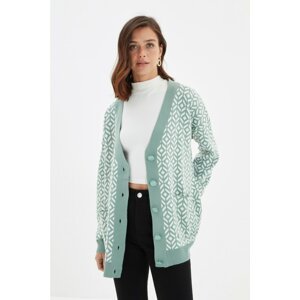 Trendyol Mint Jacquard Oversize Knitwear Cardigan