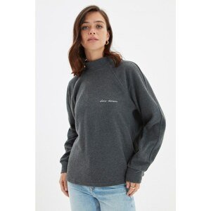 Trendyol Anthracite Recycle Stand Collar Oversize Embroidered Knitted Slim Sweatshirt