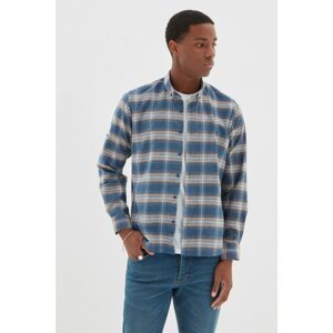 Trendyol Navy Blue Men's Slim Fit Buttoned Collar Lumberjack Plaid Epaulet Shirt