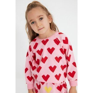 Trendyol Pink Heart Printed Girl Knitted Slim Sweatshirt