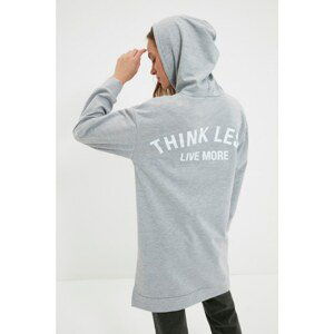 Trendyol Gray Hooded Back Printed Knitted Sweatshirt