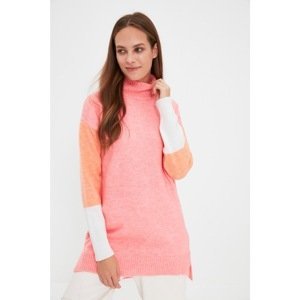Trendyol Pink Half Turtleneck Color Block Knitwear Sweater