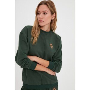 Trendyol Green Basic Ribbed and Embroidered Fine Knitted Sweatshirt