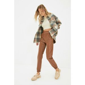 Trendyol Brown Leather Look Knitted Trousers
