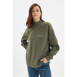 Trendyol Khaki Recycle Stand Oversize Embroidery Knitted Slim Sweatshirt