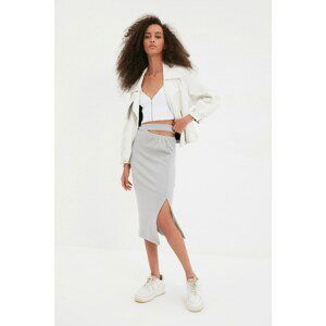 Trendyol Gray Cut Out Crochet Detailed Corduroy Knitted Skirt