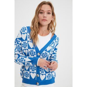 Trendyol Blue Heart Jacquard Knitwear Cardigan