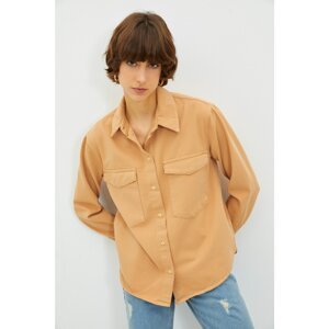 Trendyol Camel Pocket Detailed Oversize Denim Shirt