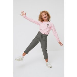Trendyol Gray Girls' Woven Trousers with Pleated Waist