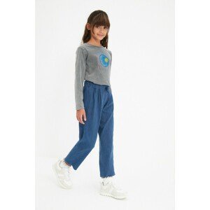 Trendyol Girls' Blue Woven Trousers with Pruned Waist