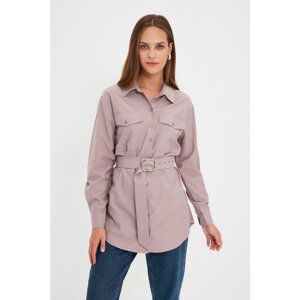 Trendyol Dried Rose Shirt Collar Belted Tunic