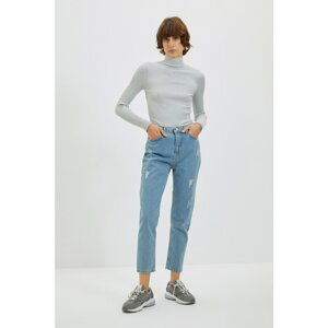 Trendyol Blue Attrition Detailed High Waist Mom Jeans