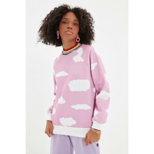 Trendyol Lilac Printed Stand Collar Basic Slim Sweatshirt