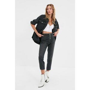 Trendyol Anthracite Front Button High Waist Mom Jeans