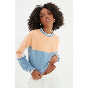 Trendyol Light Blue Color Block Basic Thin Knitted Sweatshirt