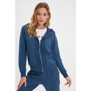 Trendyol Indigo Basic Hooded and Zipper Slim Knitted Sweatshirt