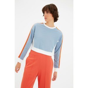 Trendyol Blue Color Block Crop Slim Knitted Sweatshirt