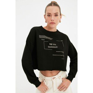 Trendyol Black Printed Crop Knitted Sweatshirt