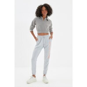 Trendyol Gray Printed Slim Knitted Sweatpants