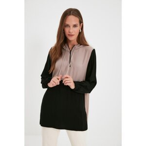Trendyol Black Hooded Zippered Color Block Tunic