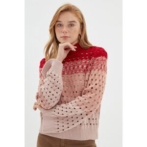Trendyol Red Openwork Color Block Knitwear Sweater