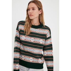 Trendyol Dark Green Jacquard Knitwear Sweater