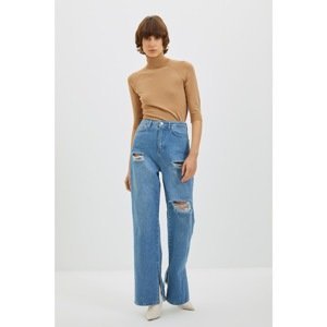 Trendyol Blue Ripped Ripped High Waist 90's Wide Leg Jeans