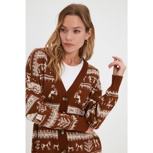 Trendyol Brown Jacquard Oversize Knitwear Cardigan