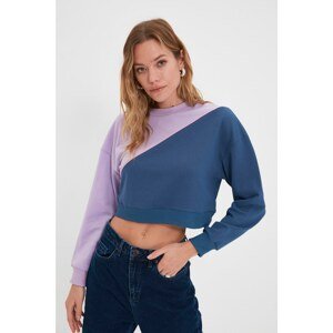 Trendyol Navy Blue Color Block Basic Thin Knitted Sweatshirt