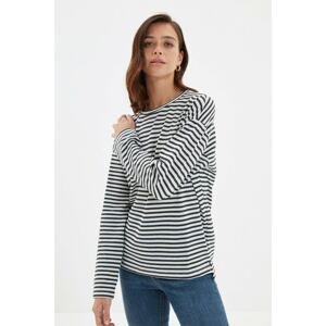 Trendyol Smoked Recycle Loose Fit Striped Knitted T-Shirt