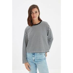 Trendyol Black Recycle Loose Fit Striped Knitted T-Shirt